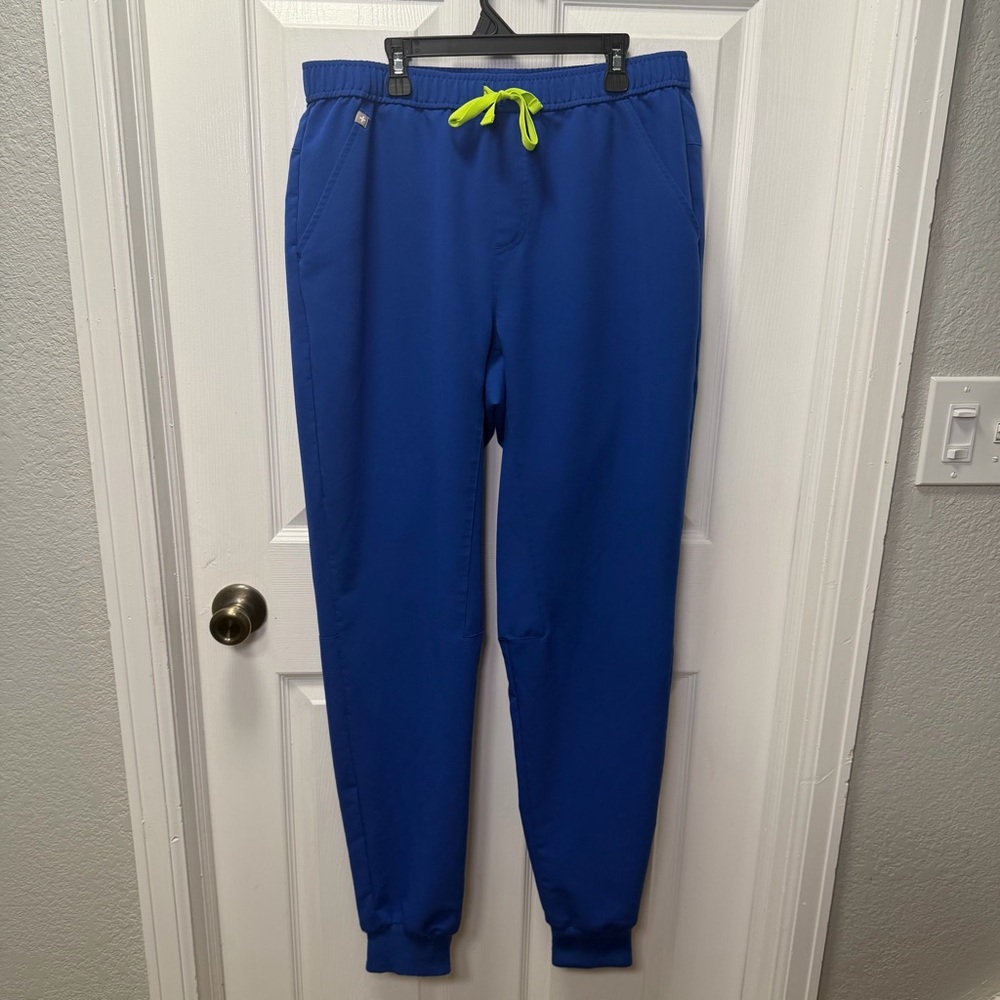FIGS Men’s Joggers / Pants, Large Tall, Royal Blue, Neon Green Drawstring